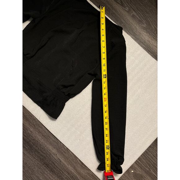 Topshop Black V-Neck Buttondown Smocked Peplum Top 2 Peasant Boho Classic Casual - Picture 9 of 12